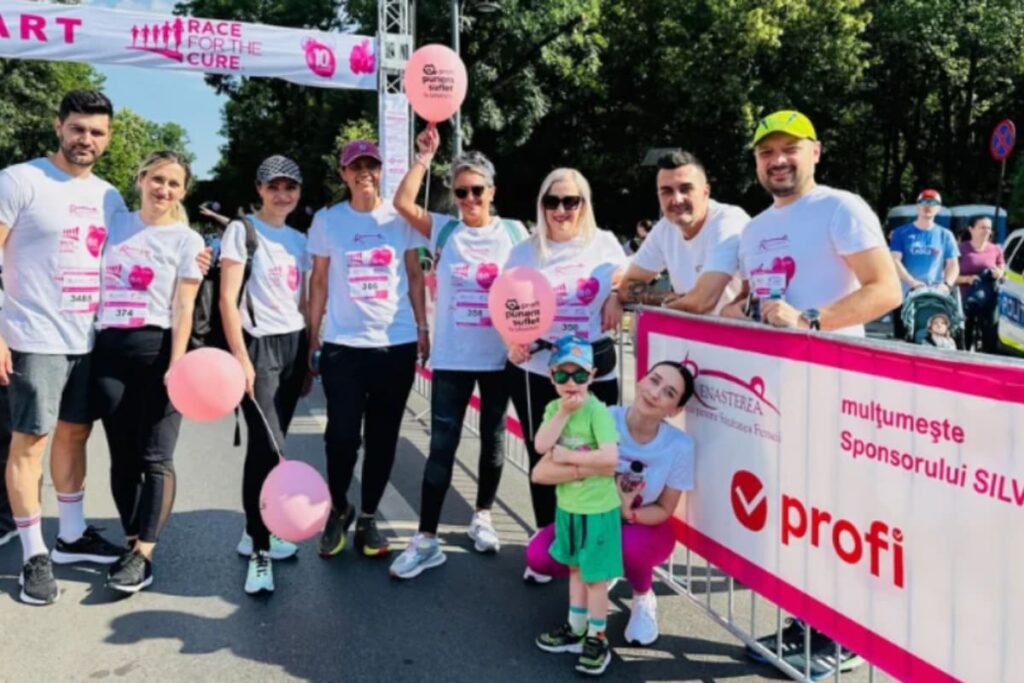 Oameni la Race for the Cure Romania cu sponsor Profi
