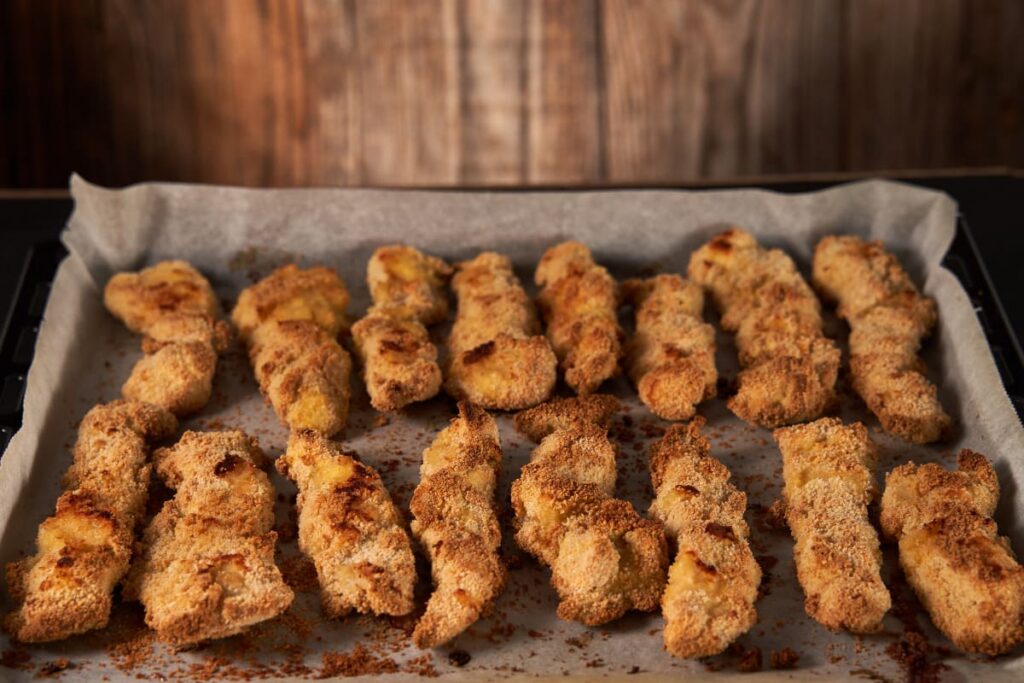 pui crispy pe hartie de copt in tava de cuptor